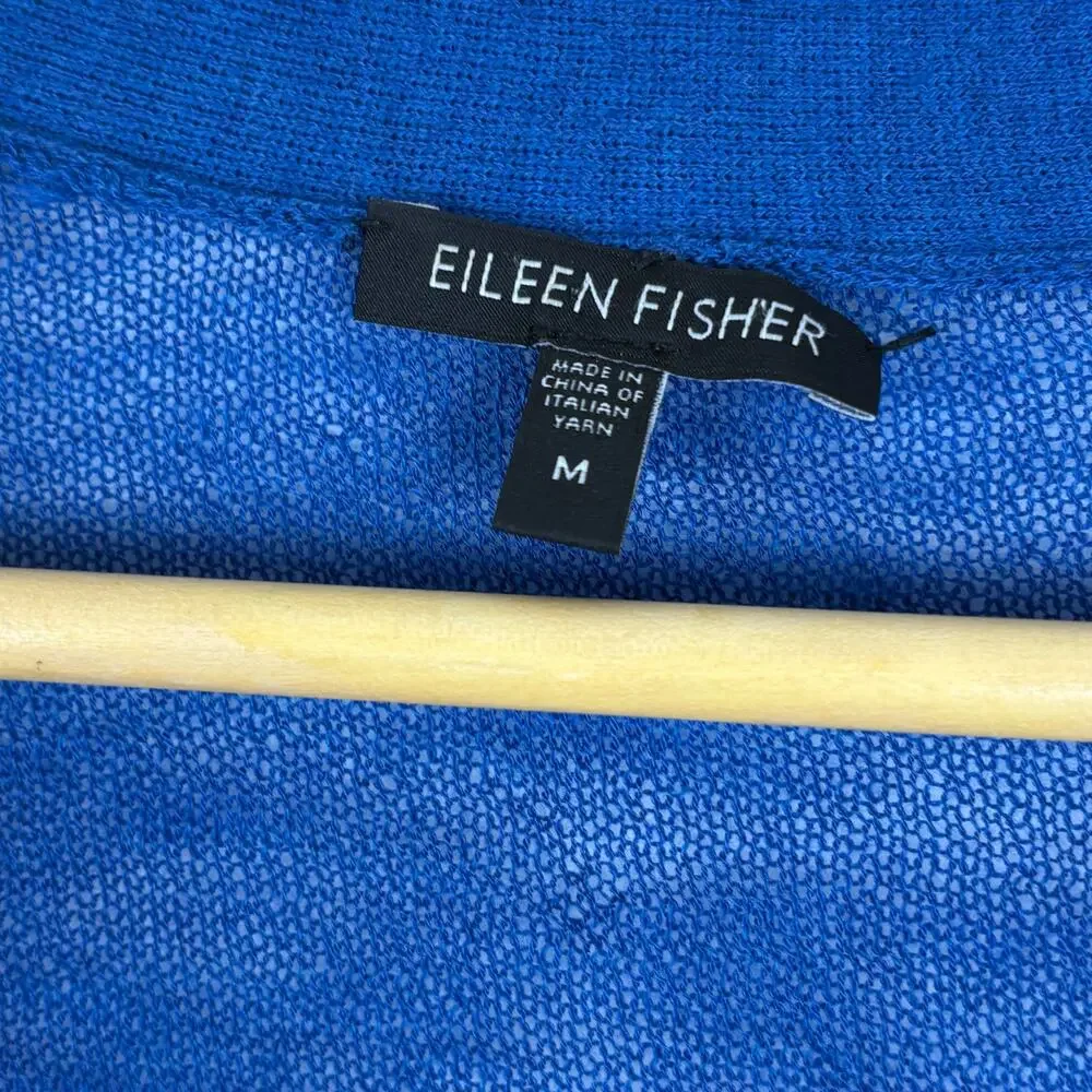 Eileen Fisher Wool Short Sleeve Cardigan Blue Quiet Luxury Office Women's Medium